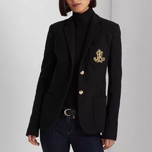 Ralph Lauren Black Jacquard Blazer with Gold Crest in Great Condition
